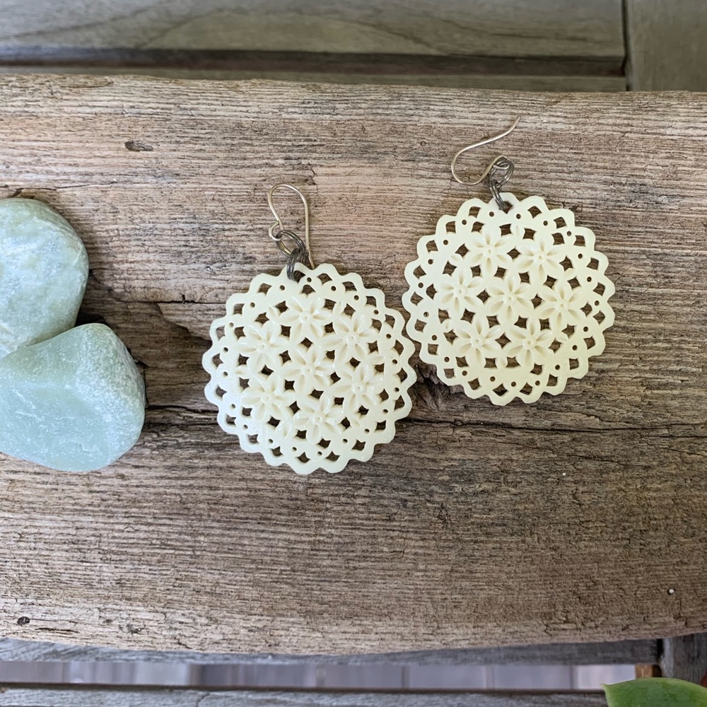Carved floral disc earrings